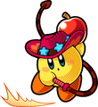 Official artwork of Whip Kirby from Kirby Battle Royale, and Wrangler's Discord icon.