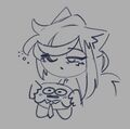 A sleepy Furuya "slightly" stretches Slushie by the cheeks, by Pony.