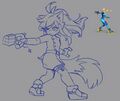 Furuya imitating Zero Suit Samus' Smash Ultimate render pose, by Pony.