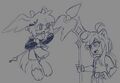 Felin and Furuya bonding over their usage of spear-like weapons, by Pony.
